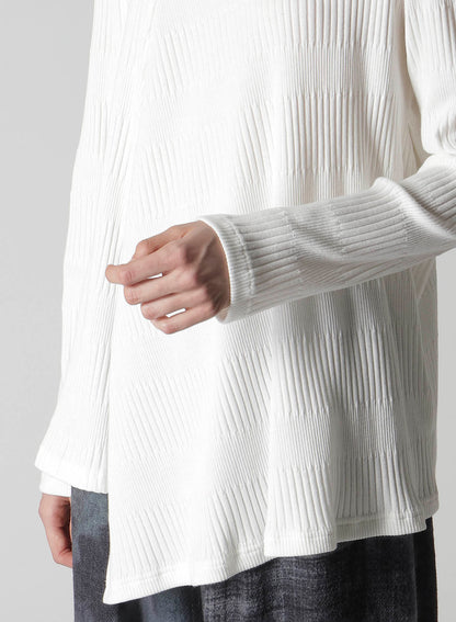 RANDOM RIB STRIPE ROUND NECK FLARE LONG SLEEVE T