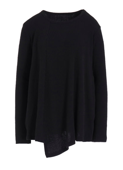 RANDOM RIB STRIPE ROUND NECK FLARE LONG SLEEVE T