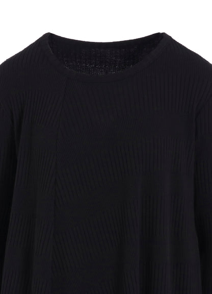 RANDOM RIB STRIPE ROUND NECK FLARE LONG SLEEVE T