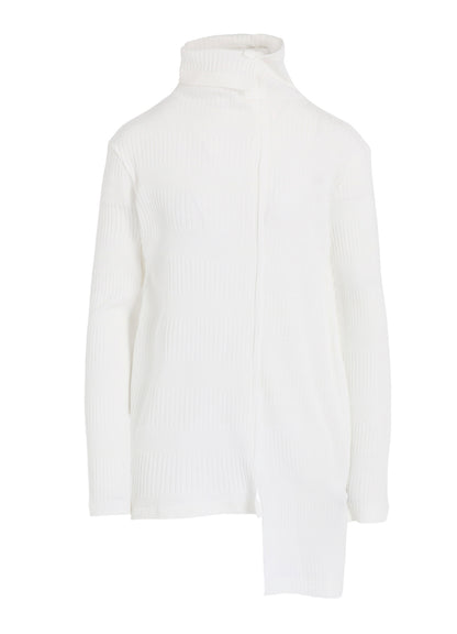 RANDOM RIB STRIPE HIGH NECK ASYMMETRIC T