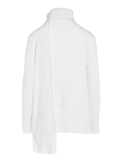 RANDOM RIB STRIPE HIGH NECK ASYMMETRIC T