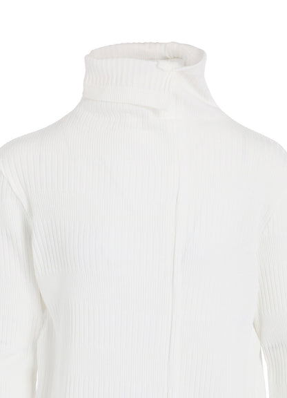 RANDOM RIB STRIPE HIGH NECK ASYMMETRIC T