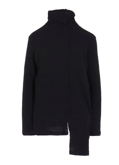 RANDOM RIB STRIPE HIGH NECK ASYMMETRIC T