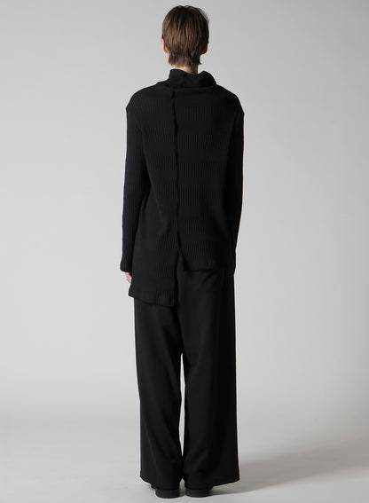 RANDOM RIB STRIPE HIGH NECK ASYMMETRIC T