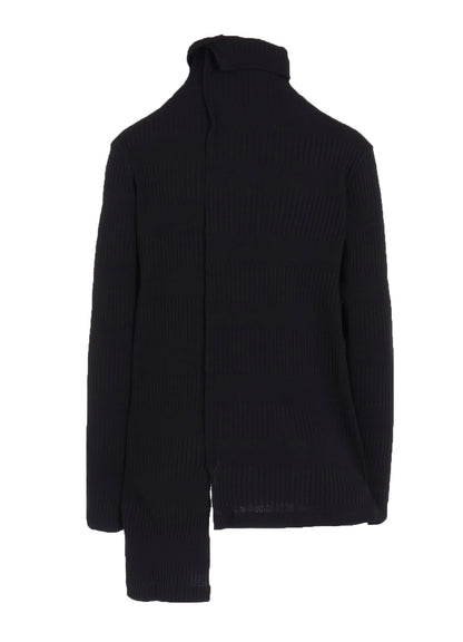 RANDOM RIB STRIPE HIGH NECK ASYMMETRIC T