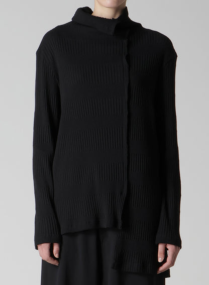 RANDOM RIB STRIPE HIGH NECK ASYMMETRIC T