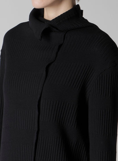 RANDOM RIB STRIPE HIGH NECK ASYMMETRIC T