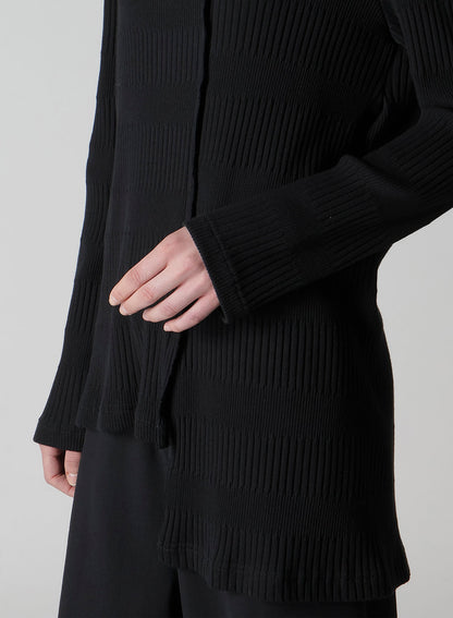 RANDOM RIB STRIPE HIGH NECK ASYMMETRIC T
