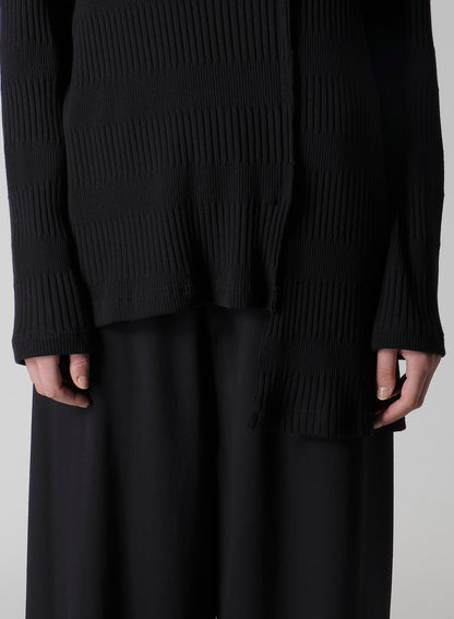 RANDOM RIB STRIPE HIGH NECK ASYMMETRIC T