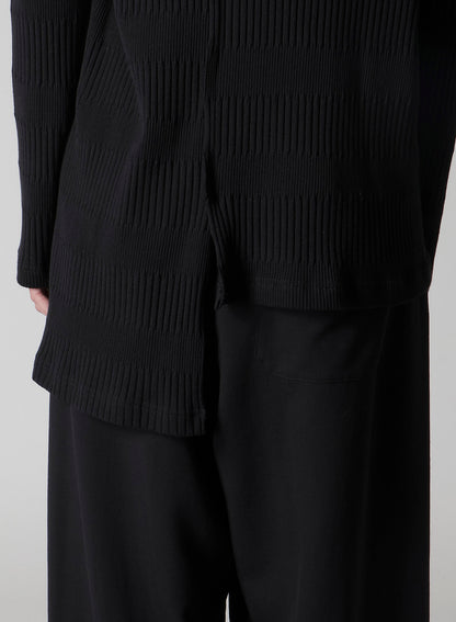 RANDOM RIB STRIPE HIGH NECK ASYMMETRIC T