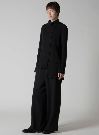 RANDOM RIB STRIPE HIGH NECK ASYMMETRIC T