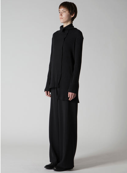 RANDOM RIB STRIPE HIGH NECK ASYMMETRIC T