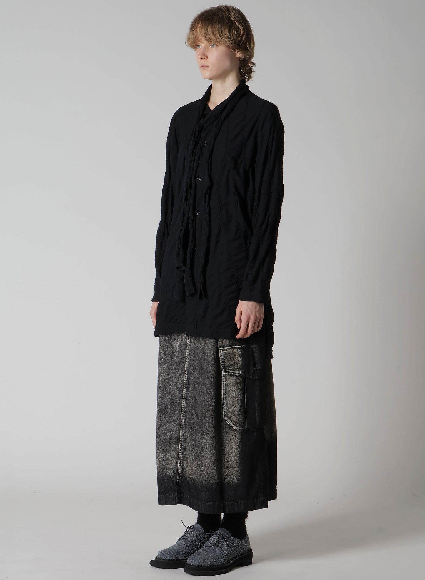 DIAGONAL CABLE JQ BOW TIE BLOUSE T