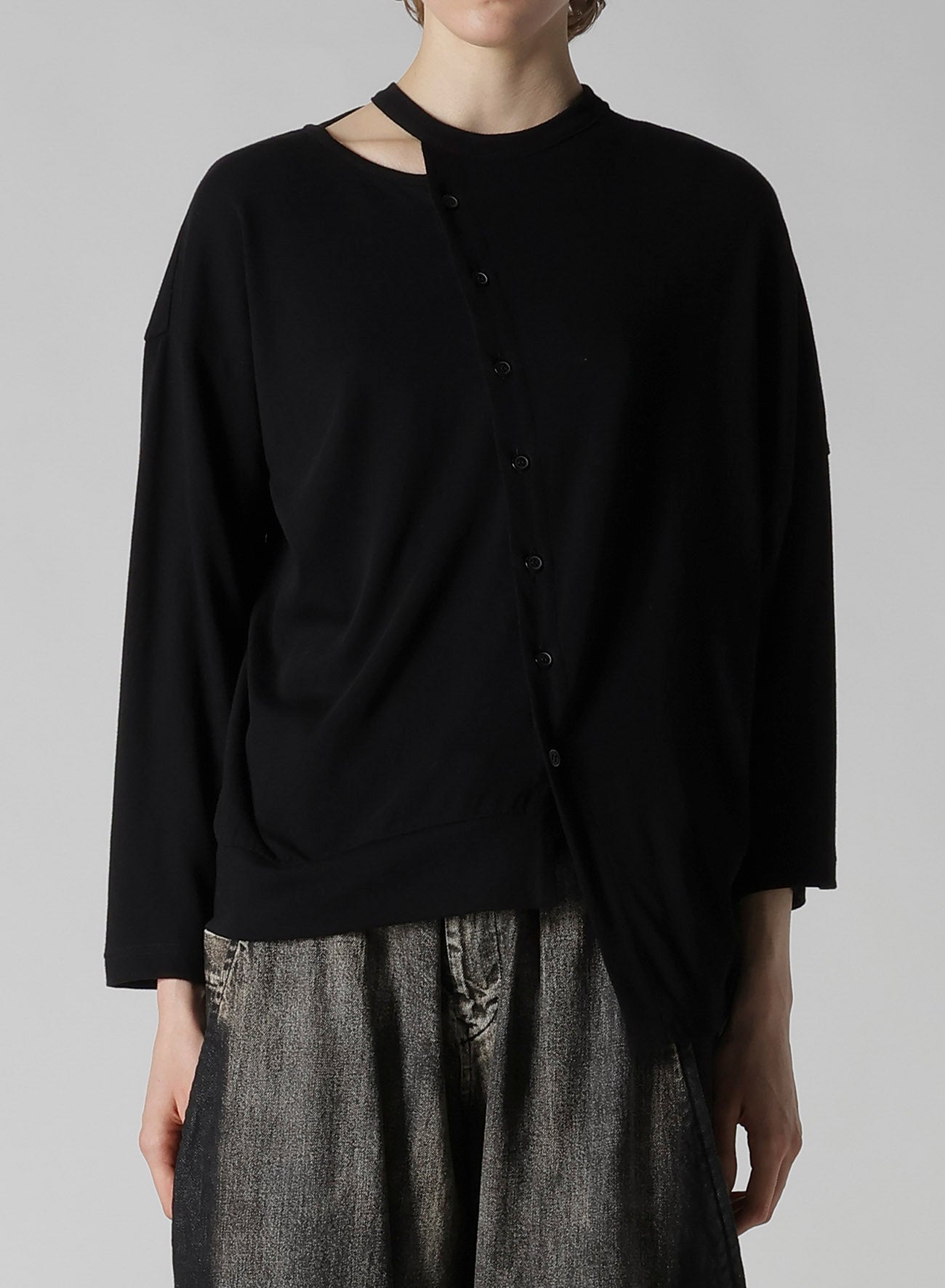 SOFT GAUZE JERSEY ASYMMETRIC DRAPE CARDIGAN