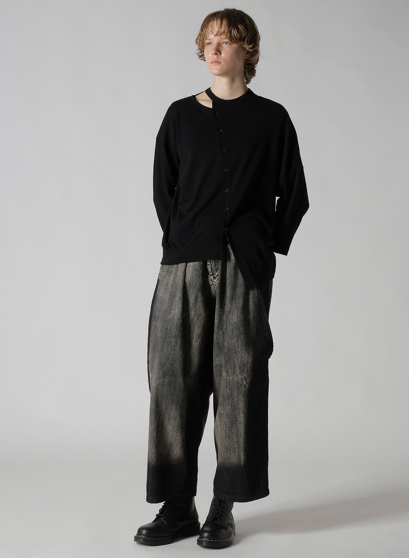 SOFT GAUZE JERSEY ASYMMETRIC DRAPE CARDIGAN