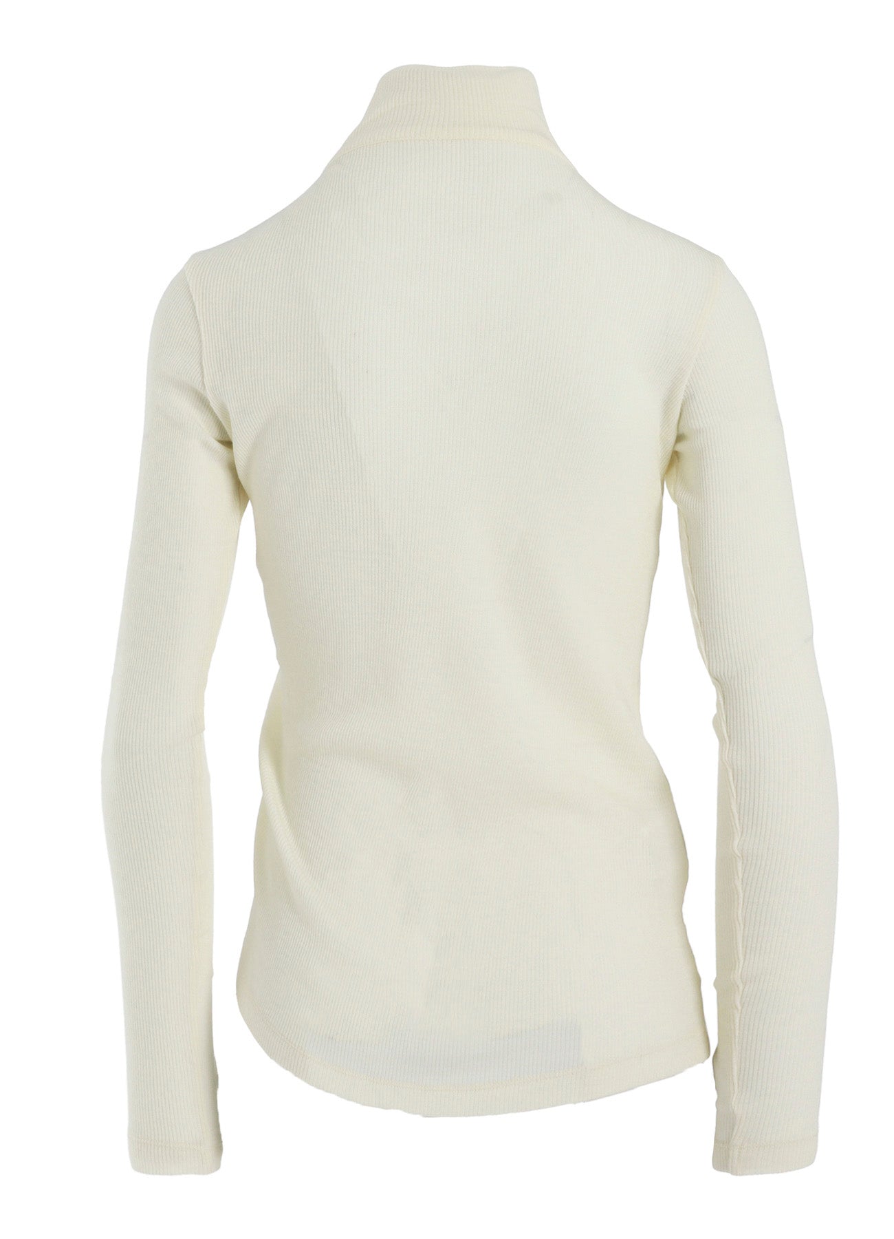 RIB/DENIM COMBINATION HIGH NECK T WITH GATHERS