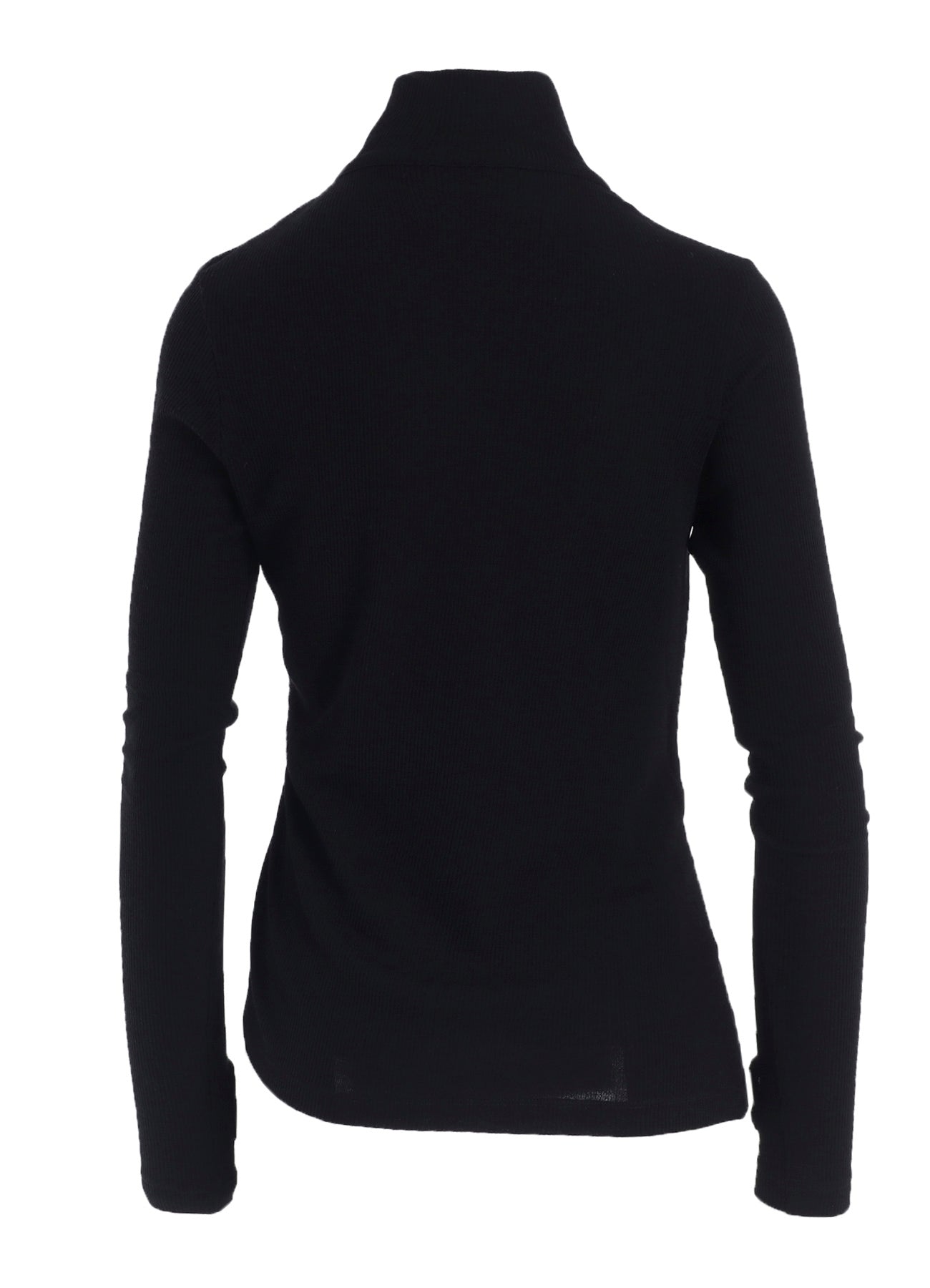 RIB/DENIM COMBINATION HIGH NECK T WITH GATHERS