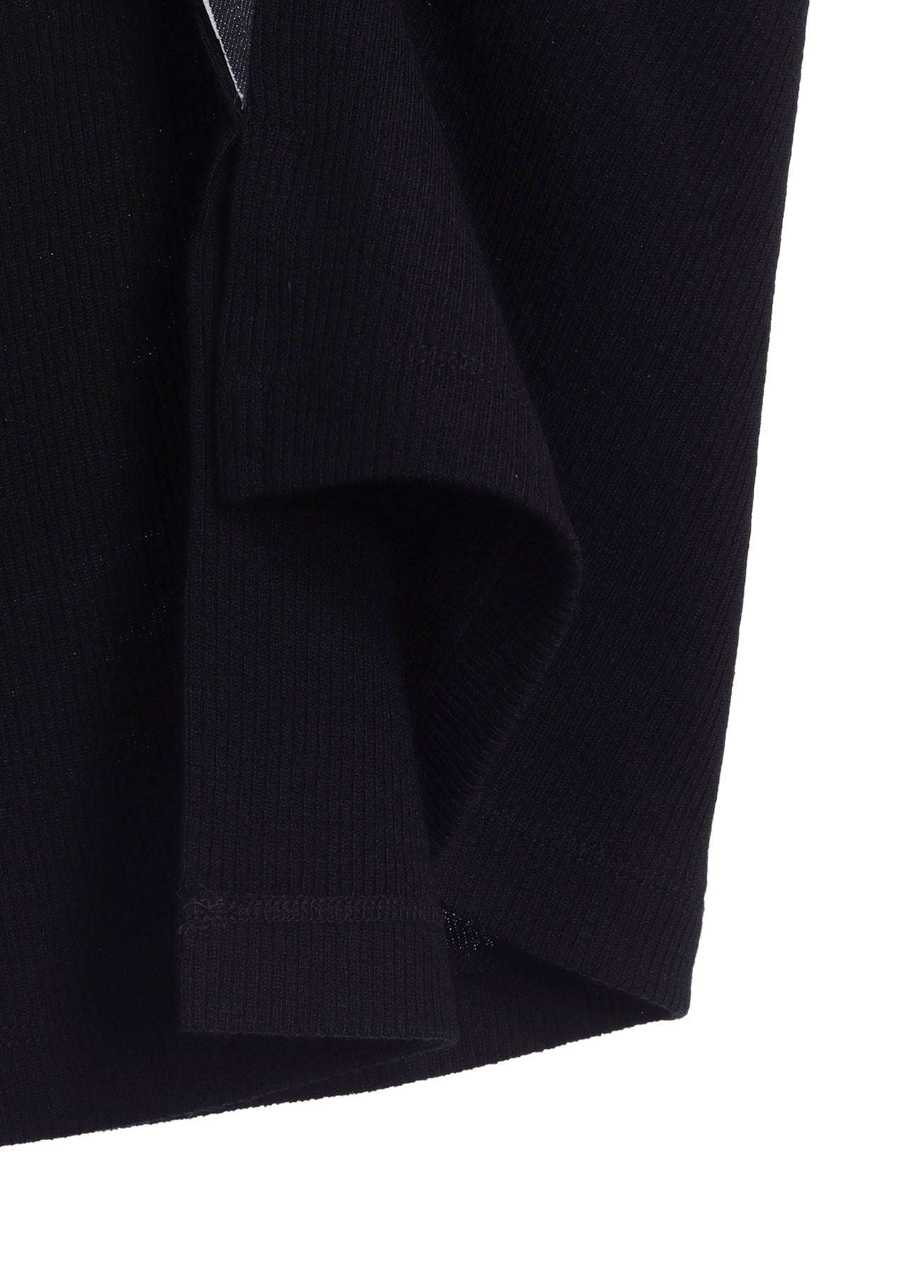 RIB/DENIM COMBINATION HIGH NECK T WITH GATHERS
