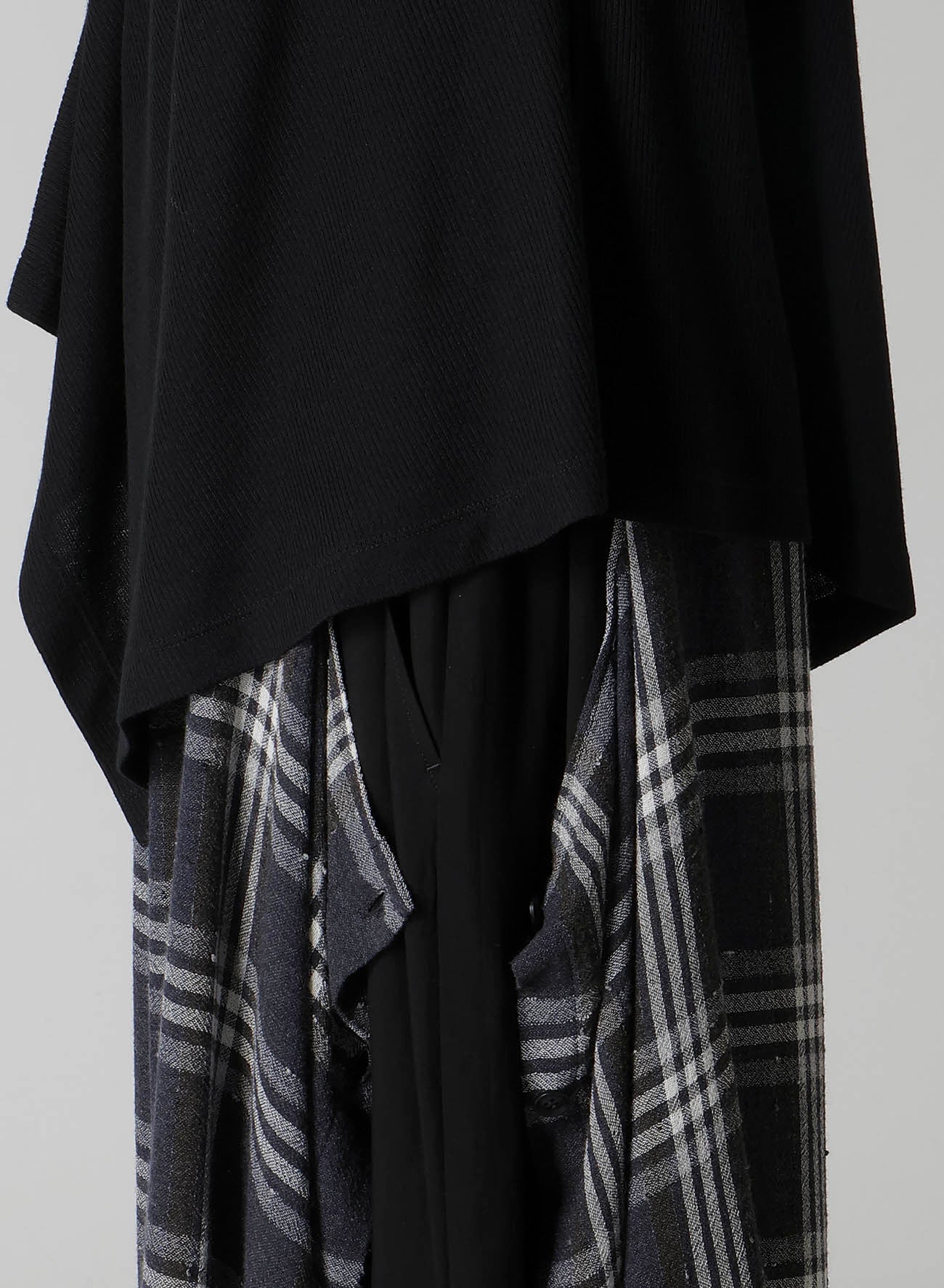 RIB/DENIM COMBINATION FLARE T WITH GATHERS
