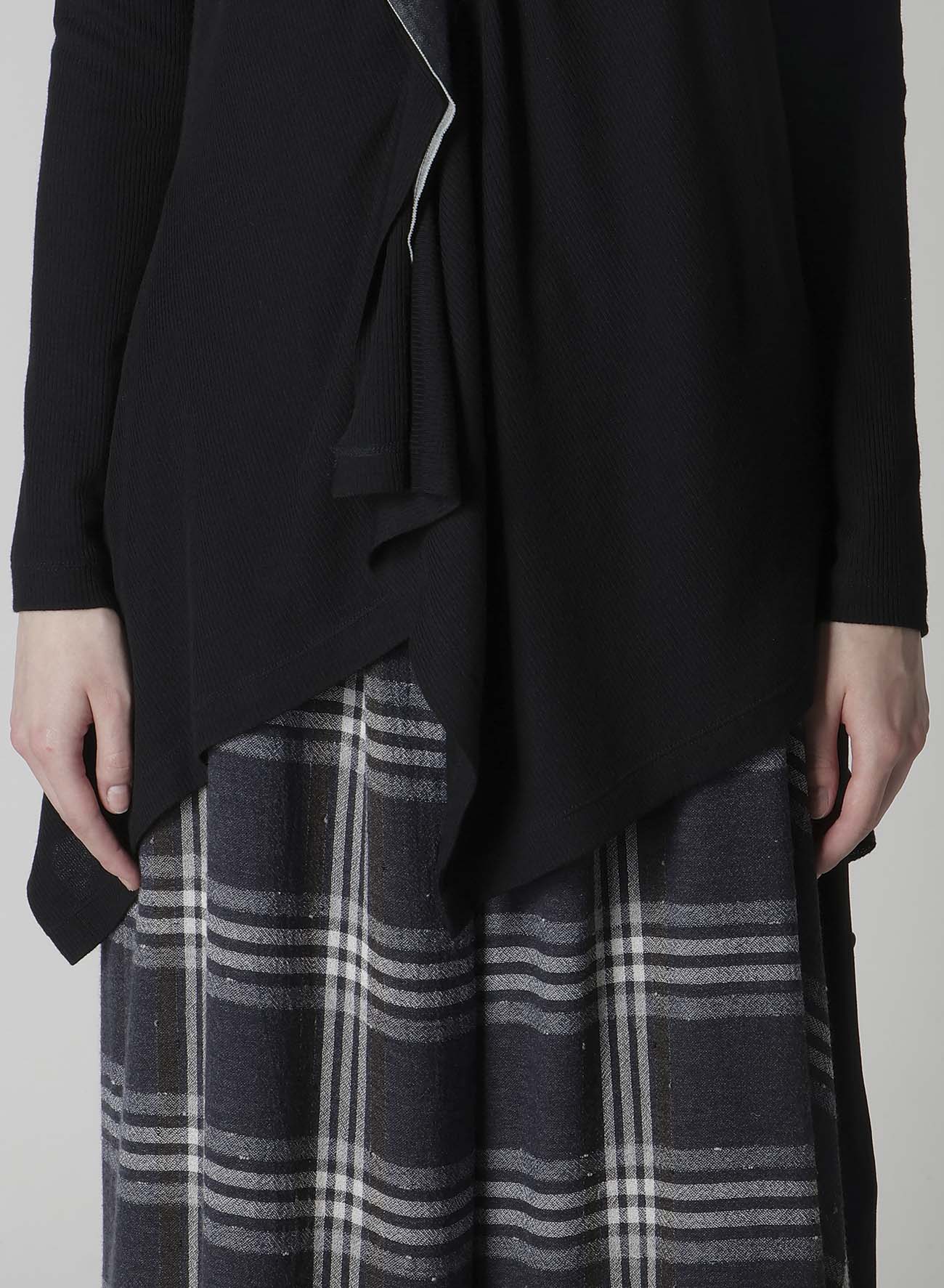 RIB/DENIM COMBINATION FLARE T WITH GATHERS