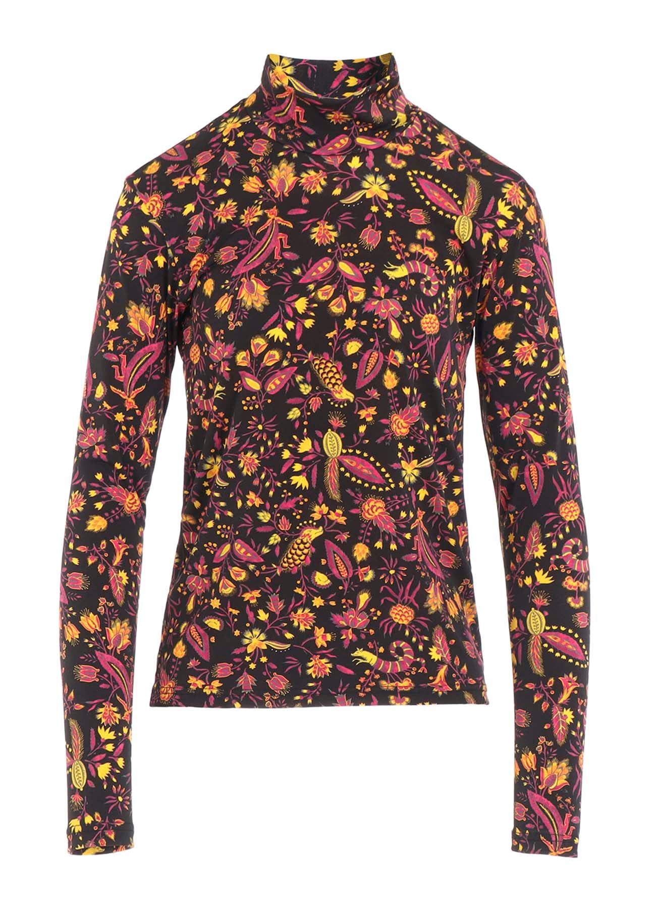 FLOWER PRINT PE JERSEY HIGH NECK T