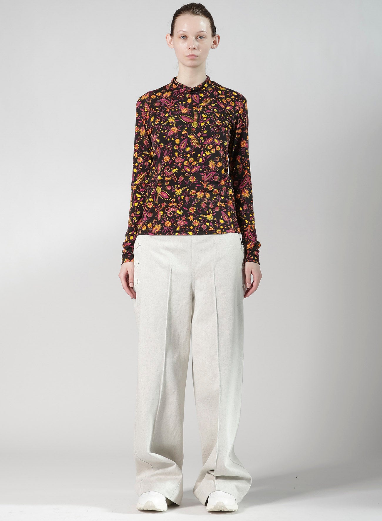 FLOWER PRINT PE JERSEY HIGH NECK T