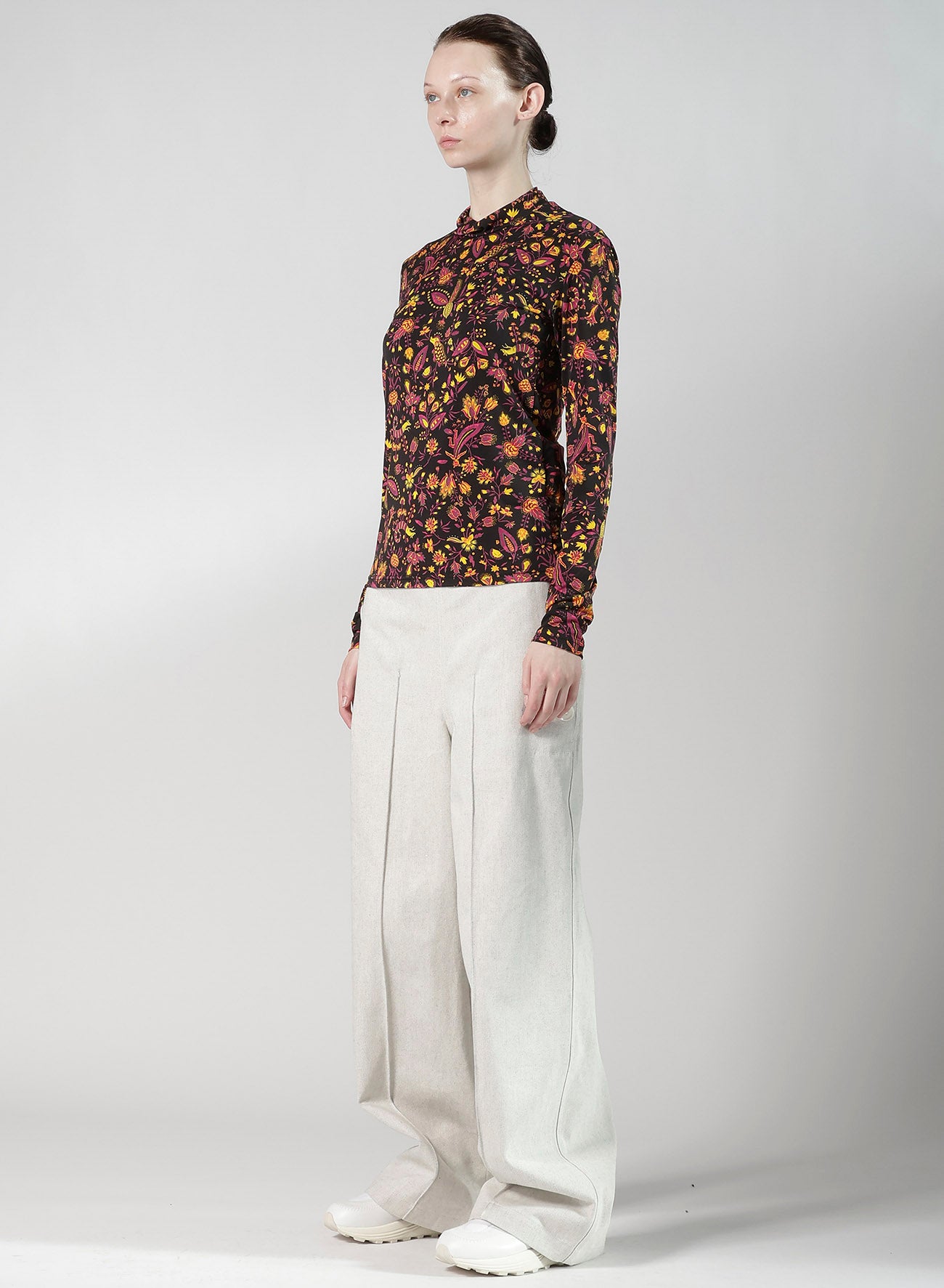 FLOWER PRINT PE JERSEY HIGH NECK T