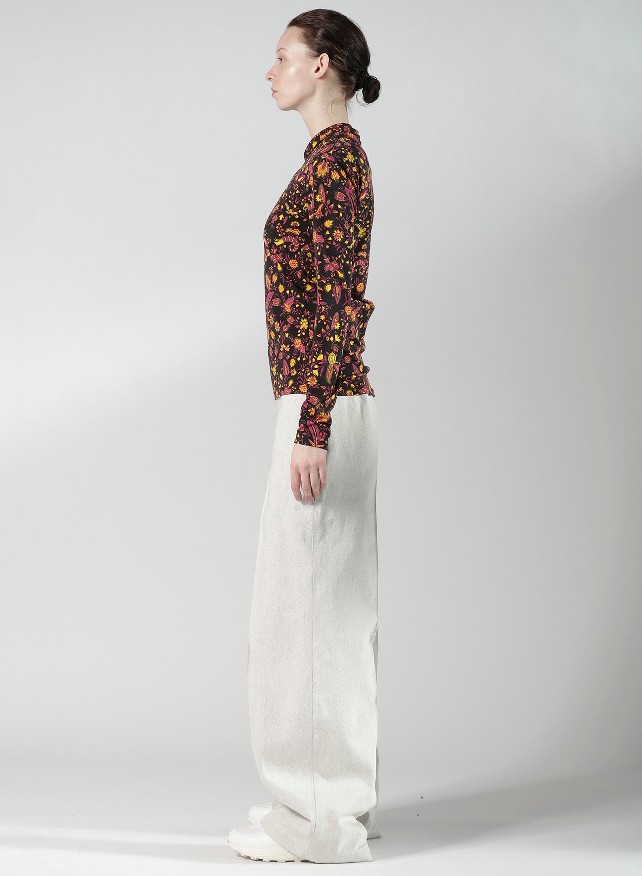 FLOWER PRINT PE JERSEY HIGH NECK T