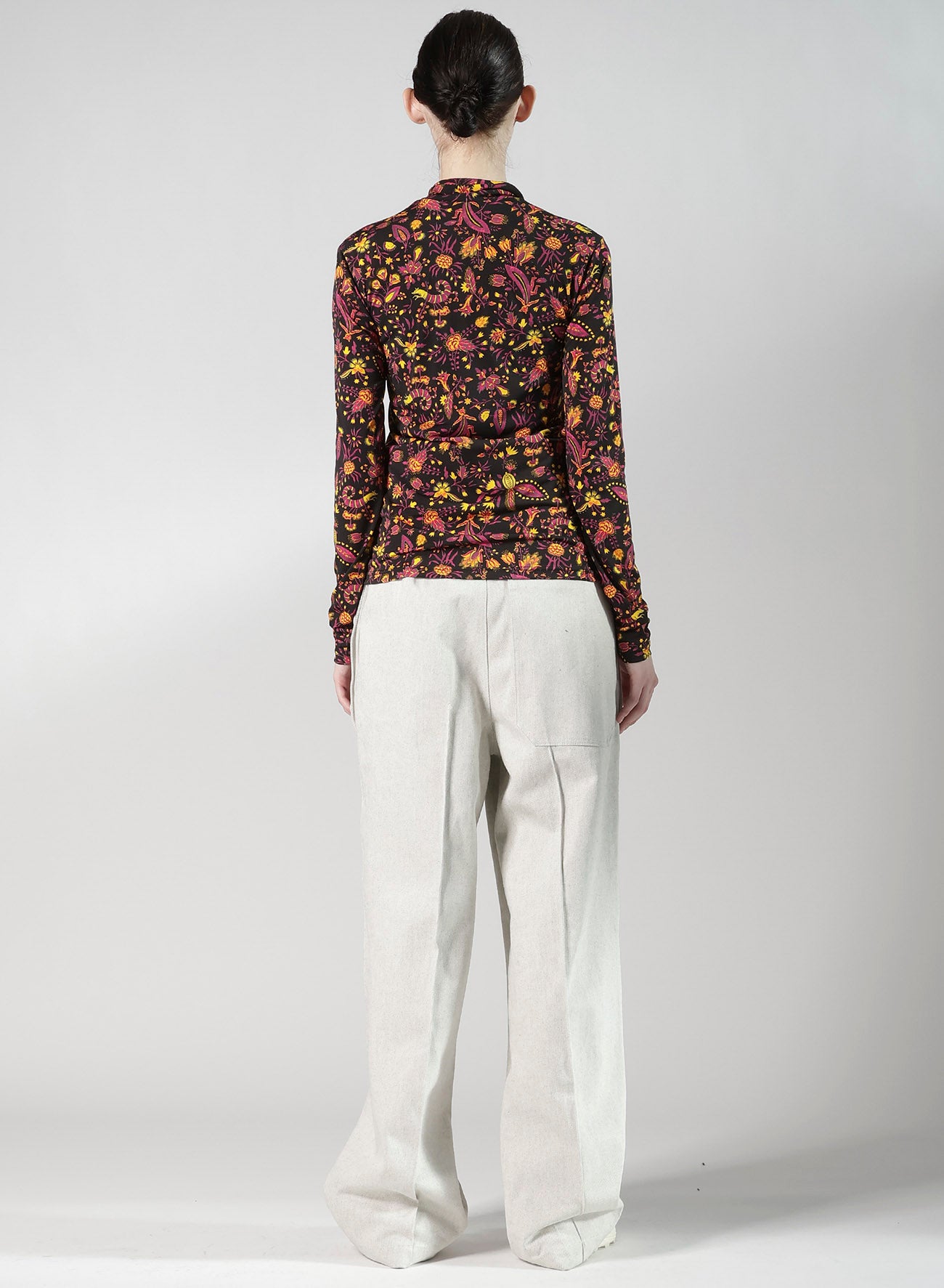 FLOWER PRINT PE JERSEY HIGH NECK T