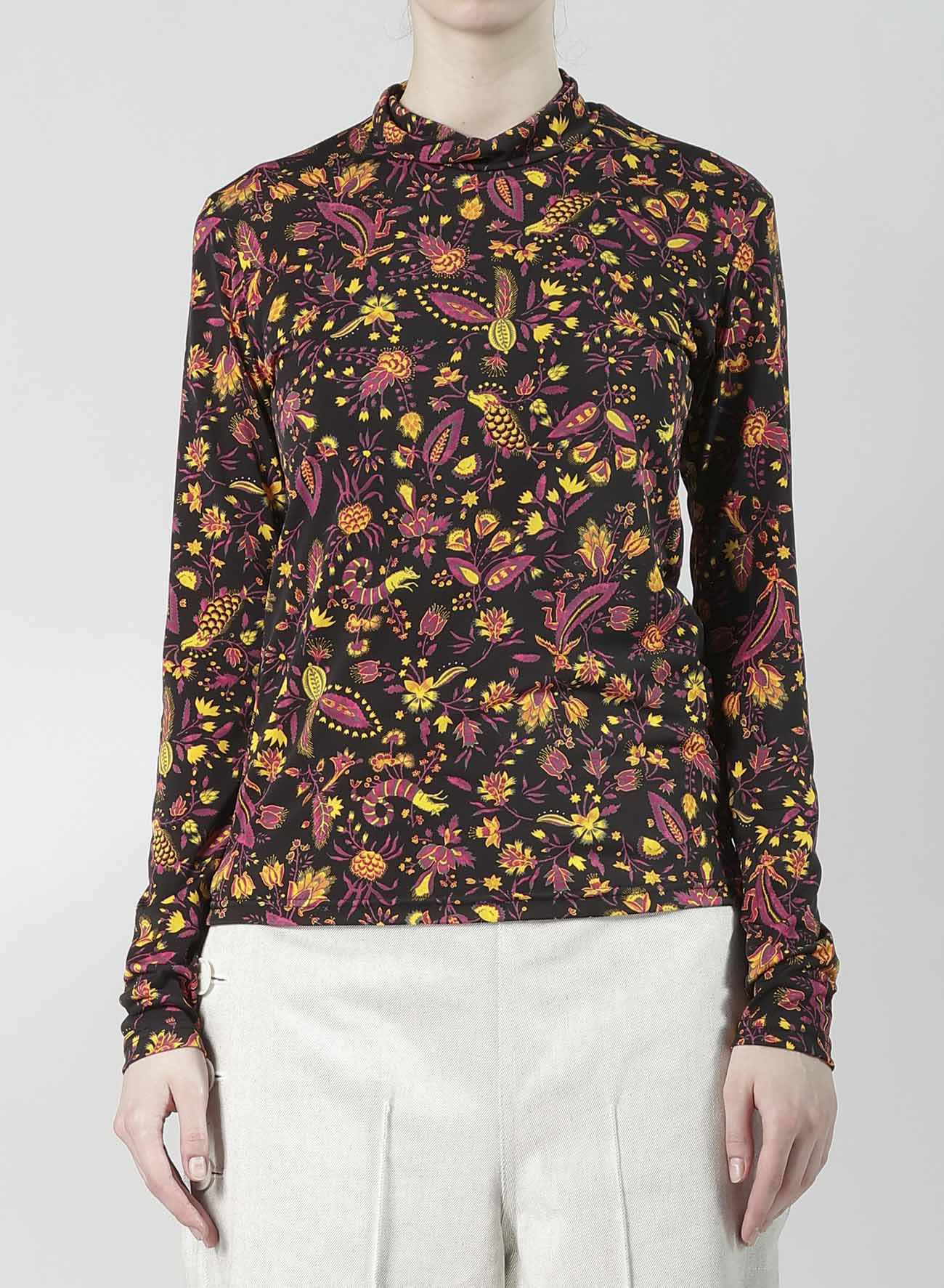 FLOWER PRINT PE JERSEY HIGH NECK T