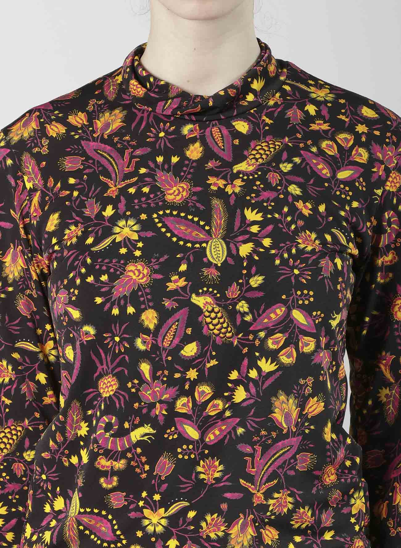 FLOWER PRINT PE JERSEY HIGH NECK T