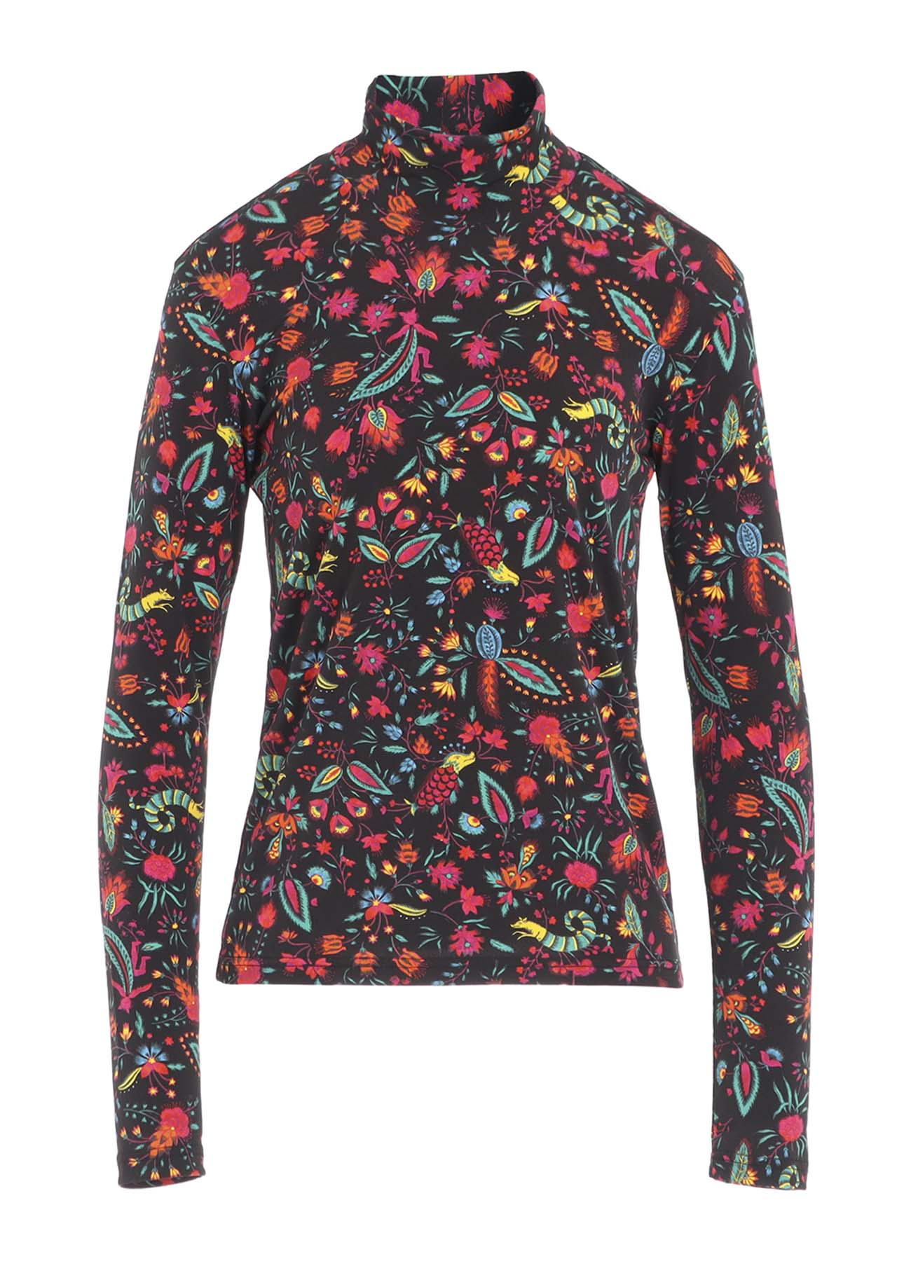 FLOWER PRINT PE JERSEY HIGH NECK T