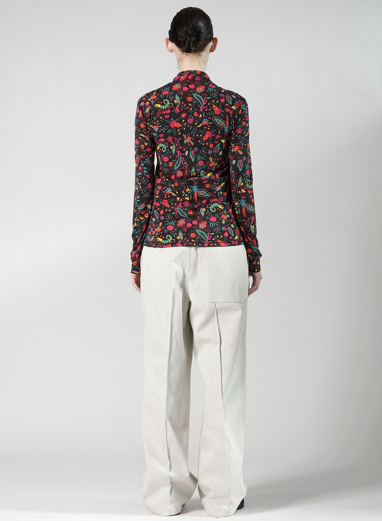 FLOWER PRINT PE JERSEY HIGH NECK T