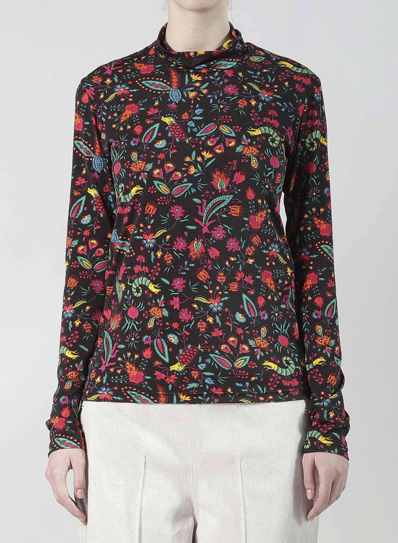 FLOWER PRINT PE JERSEY HIGH NECK T