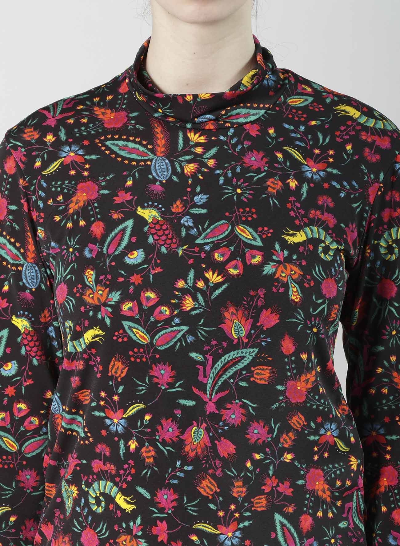 FLOWER PRINT PE JERSEY HIGH NECK T