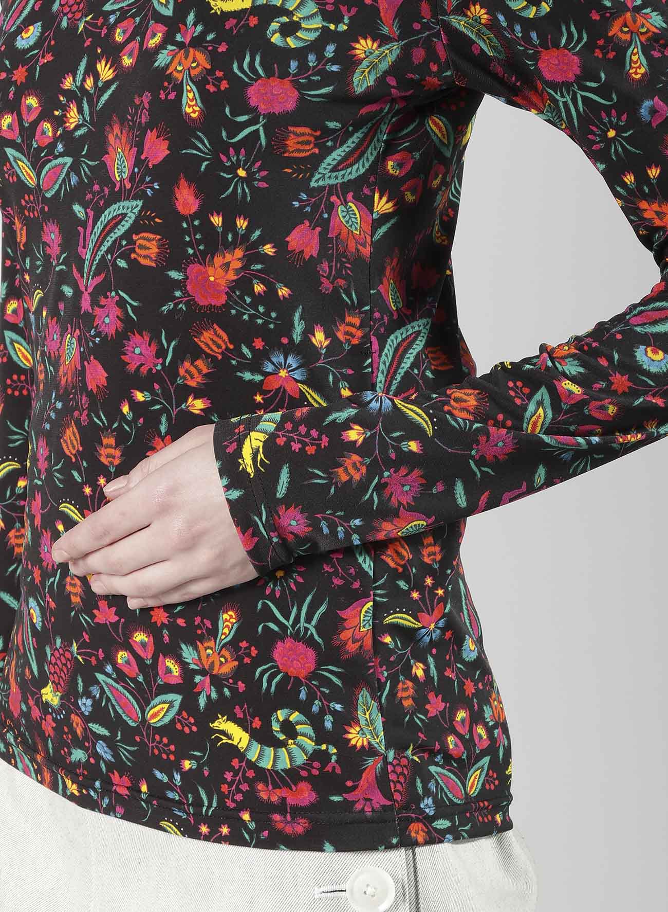FLOWER PRINT PE JERSEY HIGH NECK T