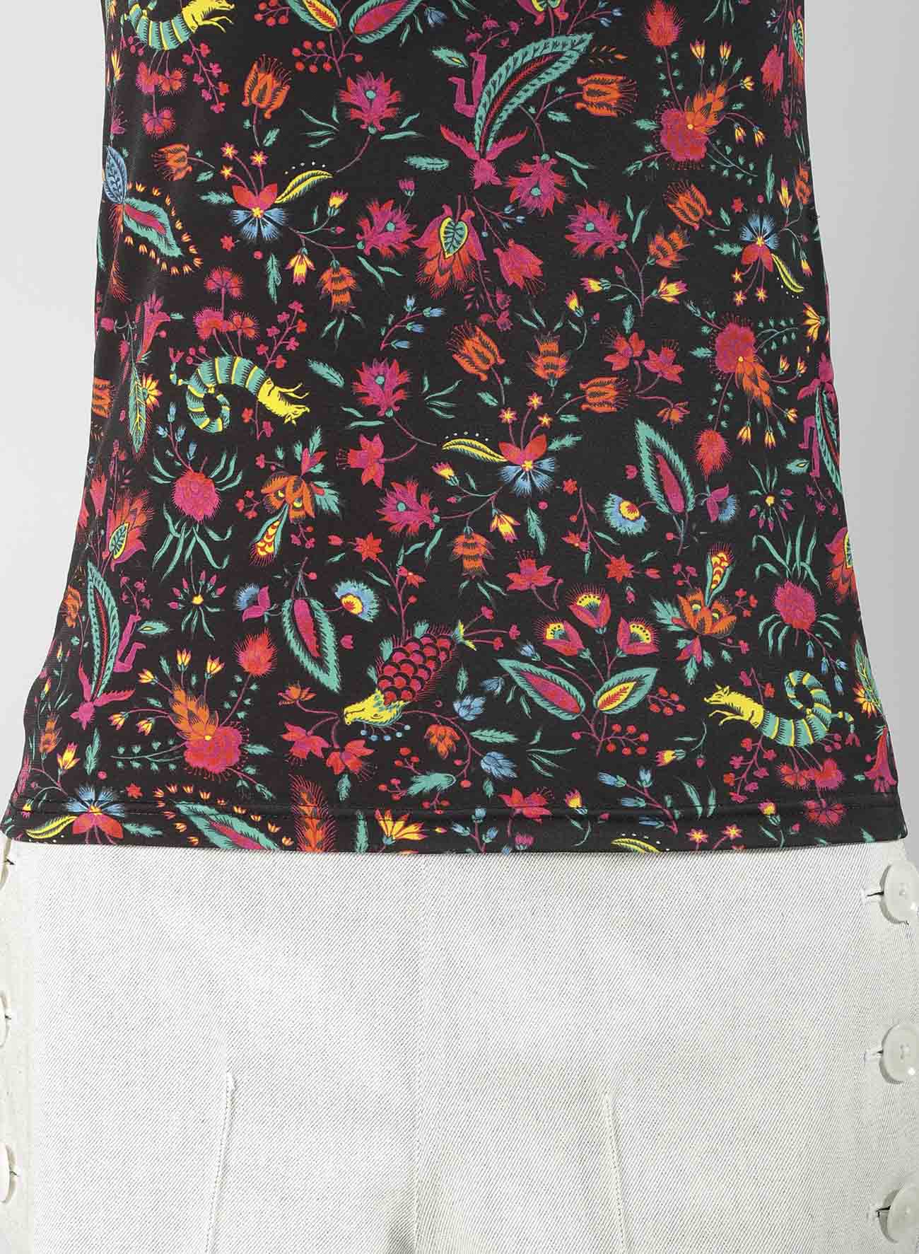 FLOWER PRINT PE JERSEY HIGH NECK T