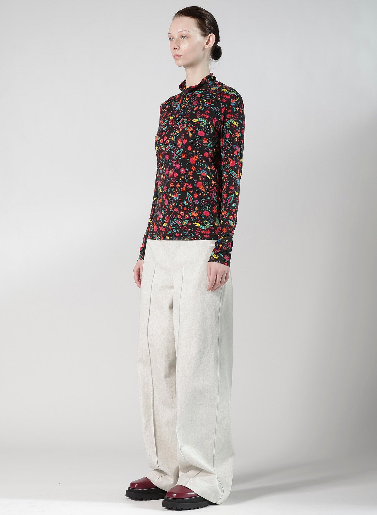 FLOWER PRINT PE JERSEY HIGH NECK T