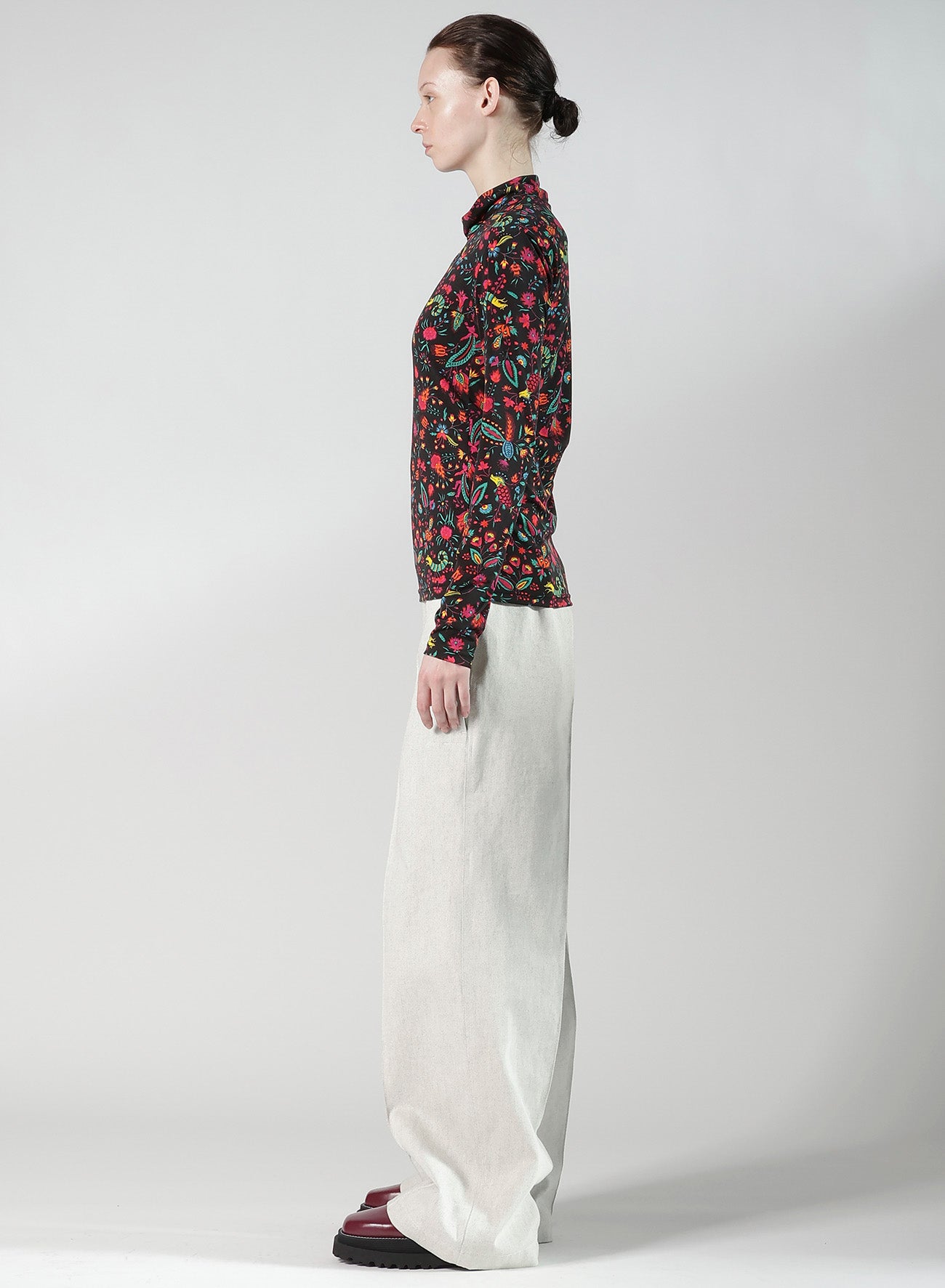 FLOWER PRINT PE JERSEY HIGH NECK T