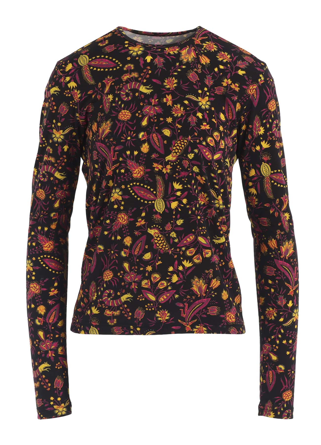 FLOWER PRINT PE JERSEY U-NECK T