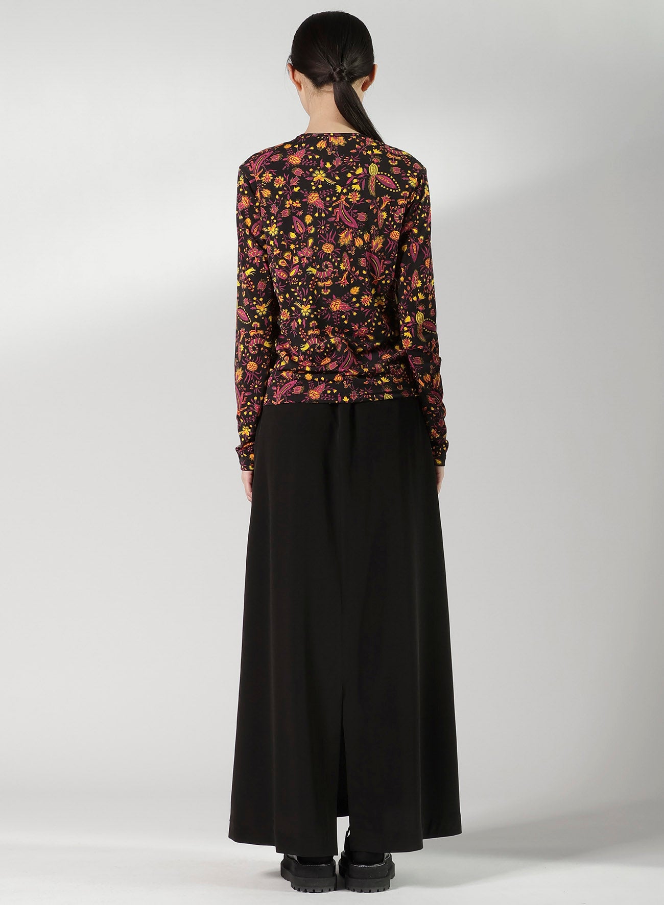 FLOWER PRINT PE JERSEY U-NECK T