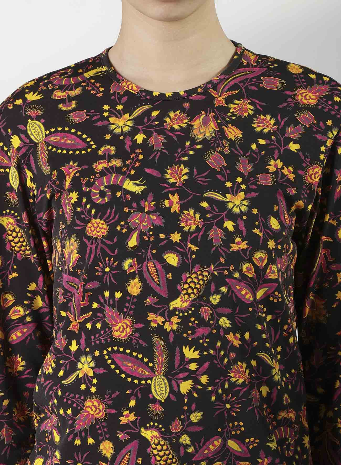 FLOWER PRINT PE JERSEY U-NECK T