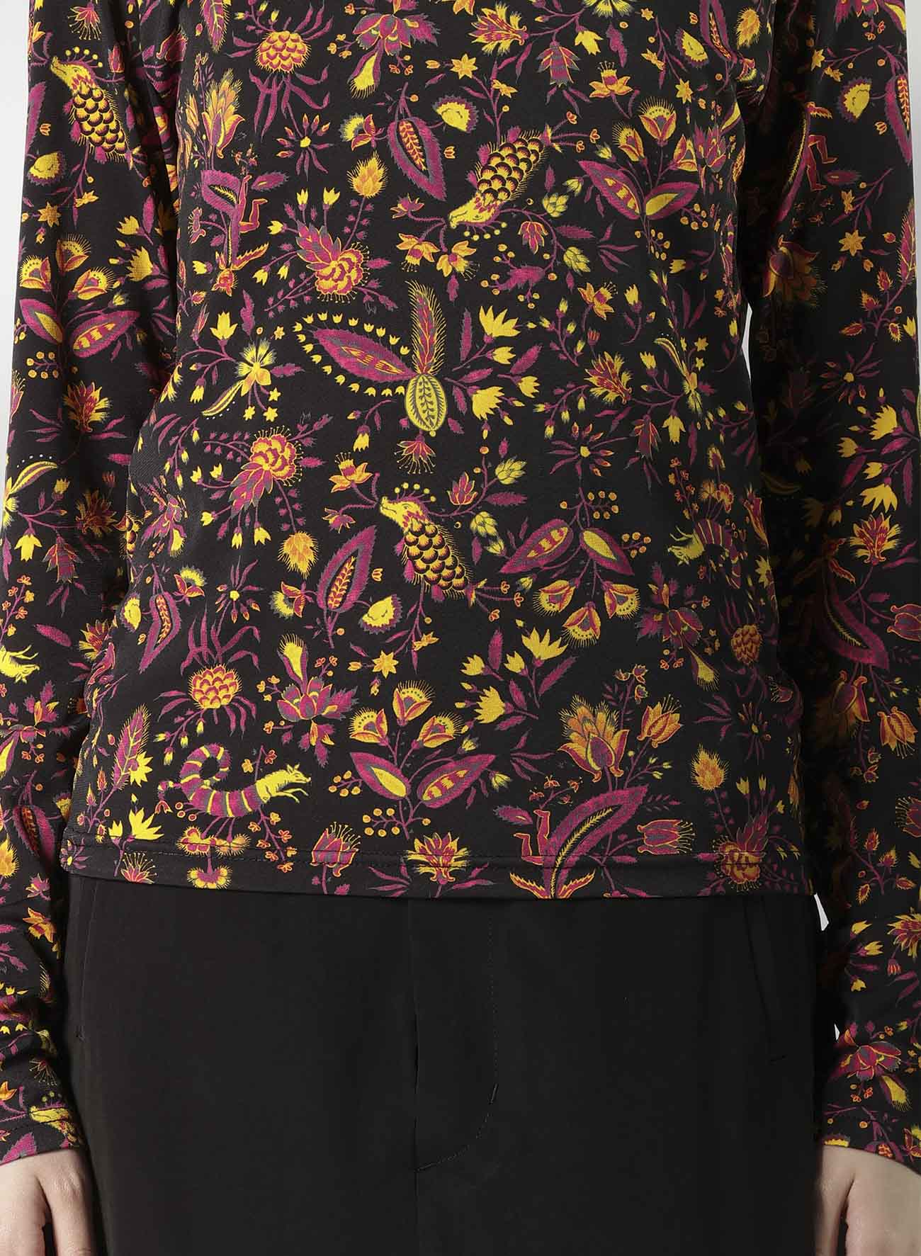FLOWER PRINT PE JERSEY U-NECK T