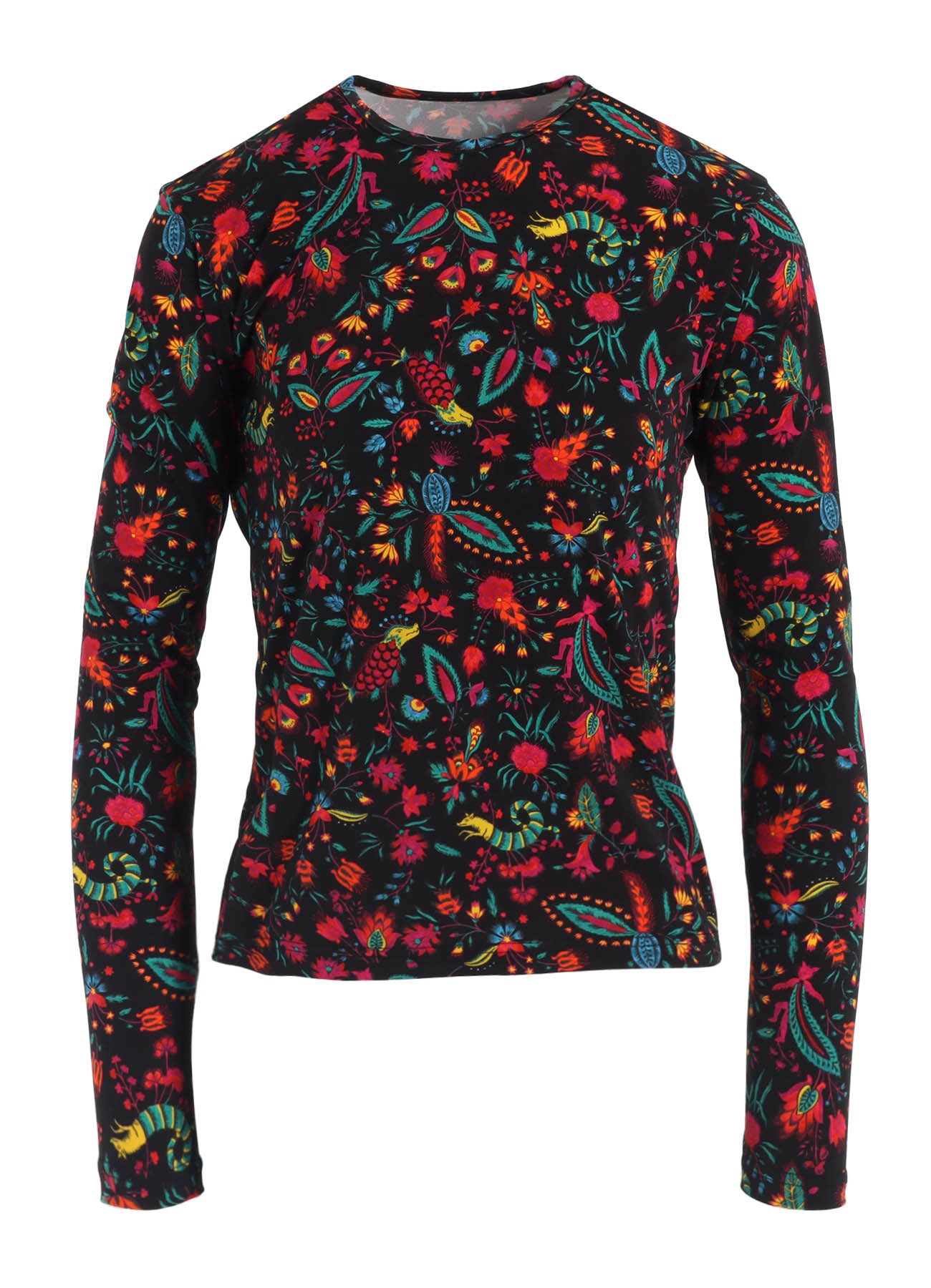 FLOWER PRINT PE JERSEY U-NECK T