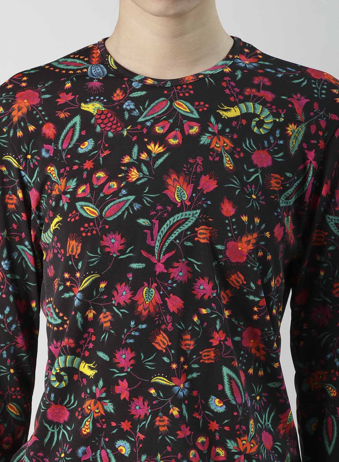 FLOWER PRINT PE JERSEY U-NECK T