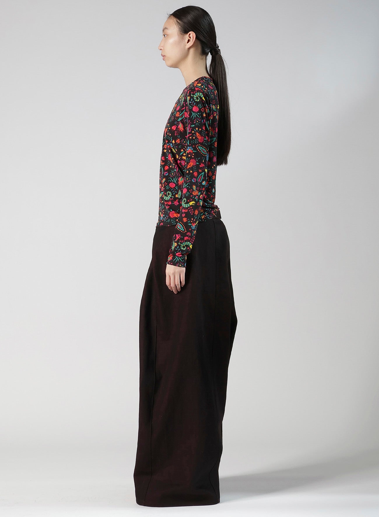 FLOWER PRINT PE JERSEY U-NECK T