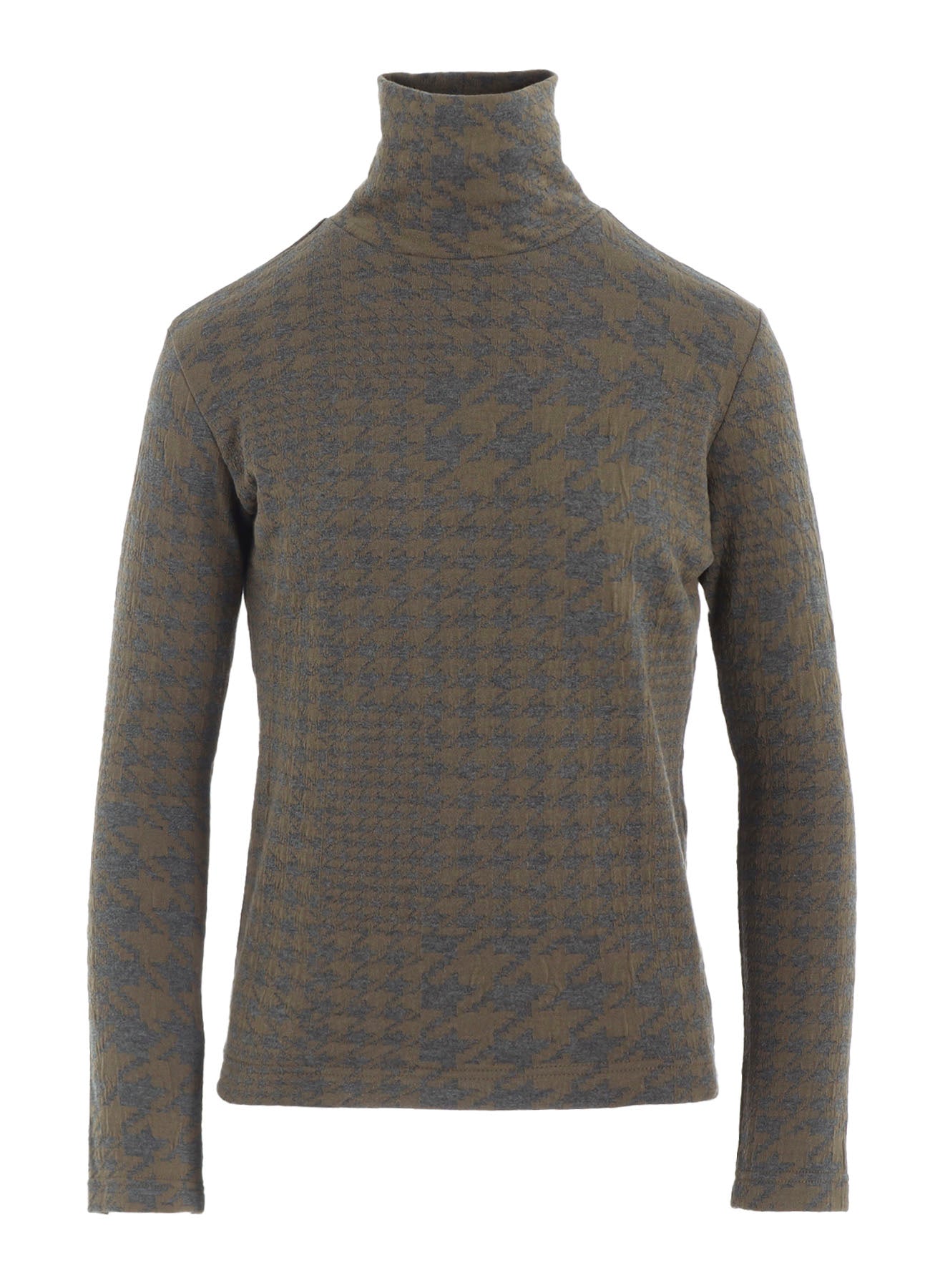 HOUNDSTOOTH UNBALANCED HIGH NECK LONG SLEEVE T