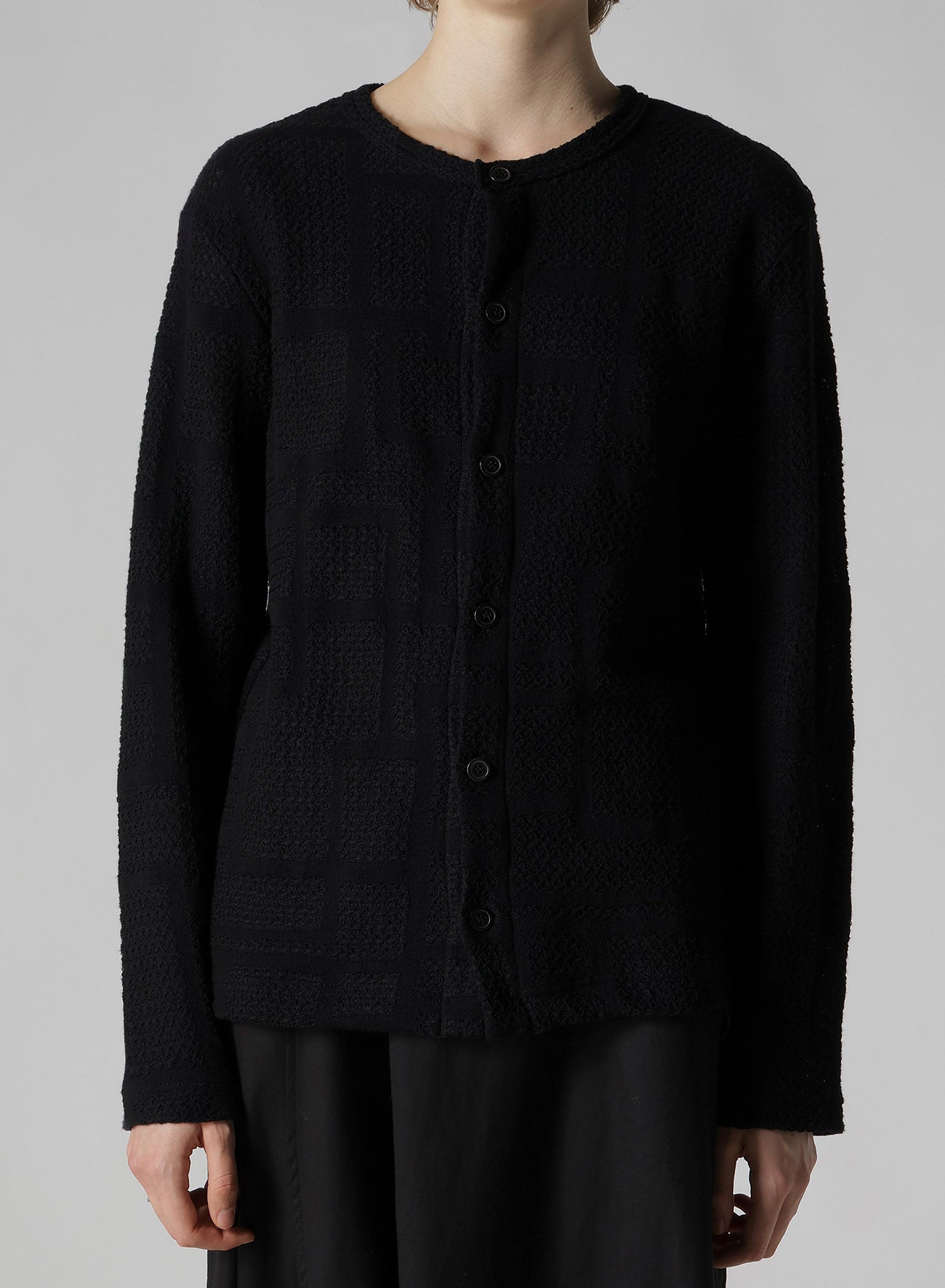 GEOMETRIC SHEER JQ ROUND NECK LONG CARDIGAN
