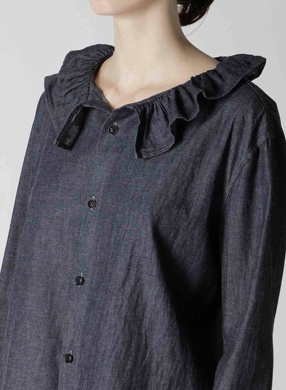 6OZ GATHER COLLAR DENIM SHIRT