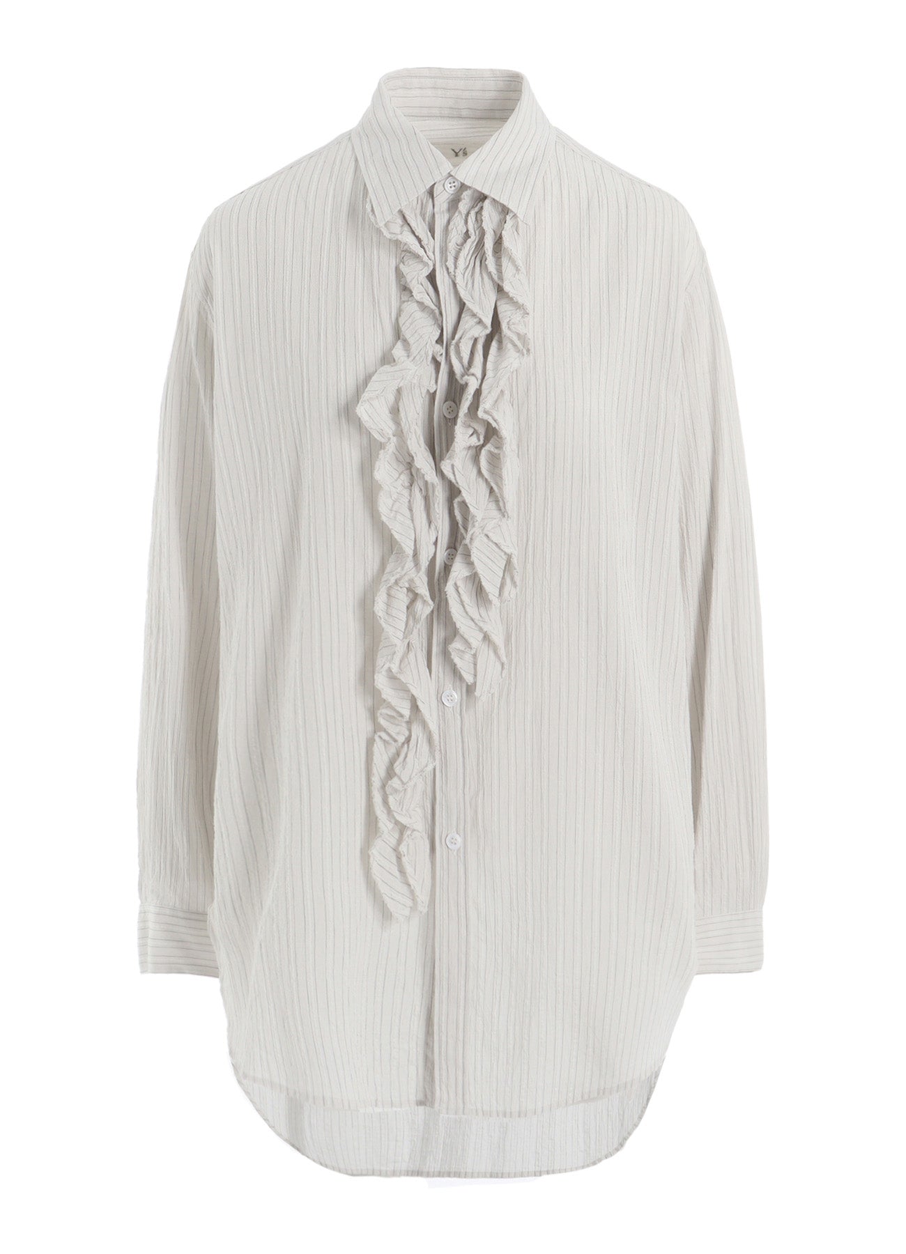 COTTON VOILE UNTRIMMED FRILL STRIPE BLOUSE